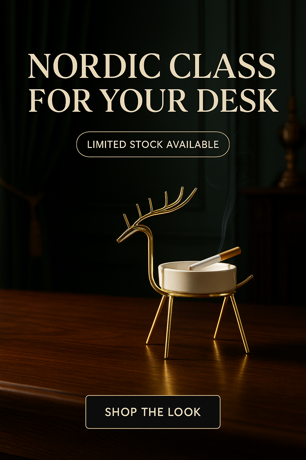 Luxury Reindeer Ashtray Holder – Nordic Style Ceramic & Metal Decor