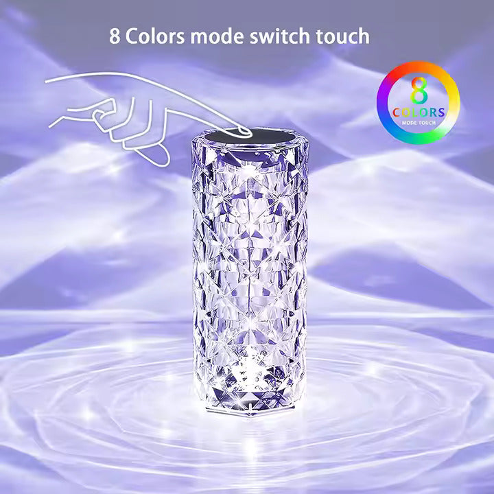 GlowNest™ 8-Color Touch Crystal Lamp – Diamond-Cut Luxury LED Light