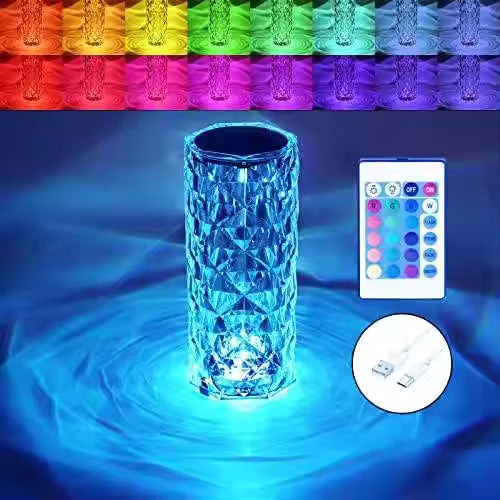 GlowNest™ 8-Color Touch Crystal Lamp – Diamond-Cut Luxury LED Light