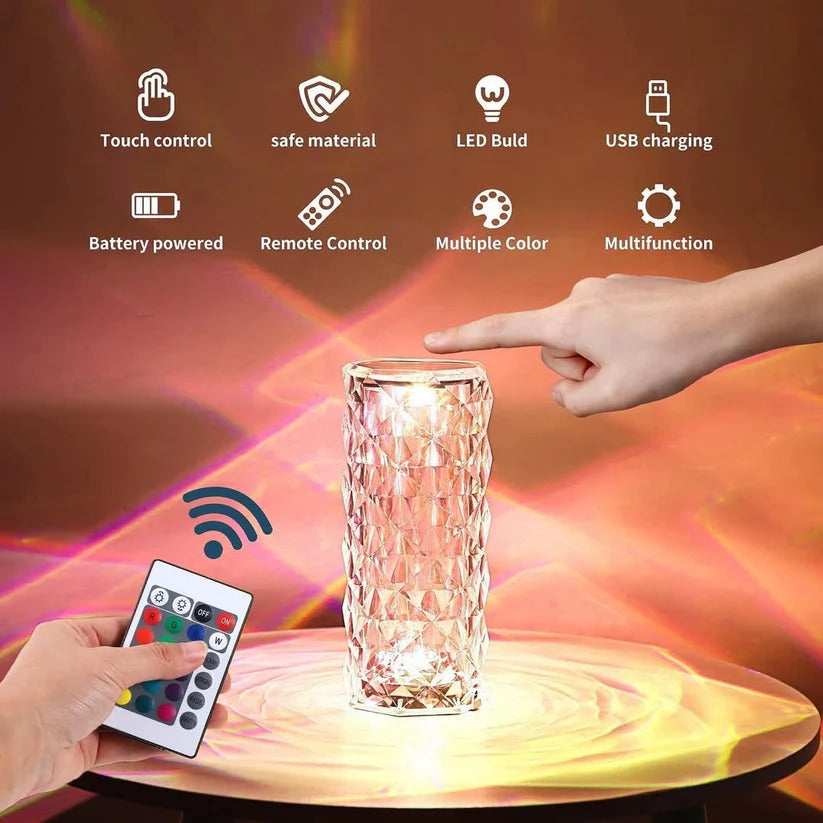 GlowNest™ 8-Color Touch Crystal Lamp – Diamond-Cut Luxury LED Light