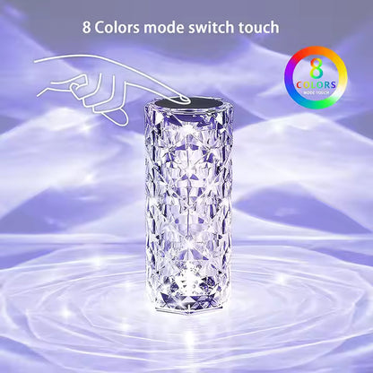 GlowNest™ 8-Color Touch Crystal Lamp – Diamond-Cut Luxury LED Light