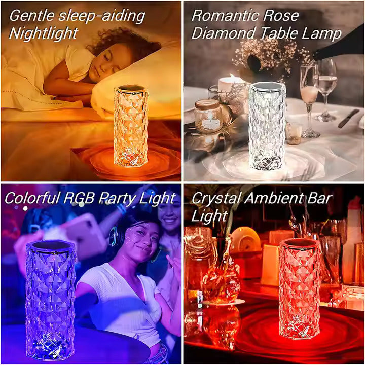 GlowNest™ 8-Color Touch Crystal Lamp – Diamond-Cut Luxury LED Light